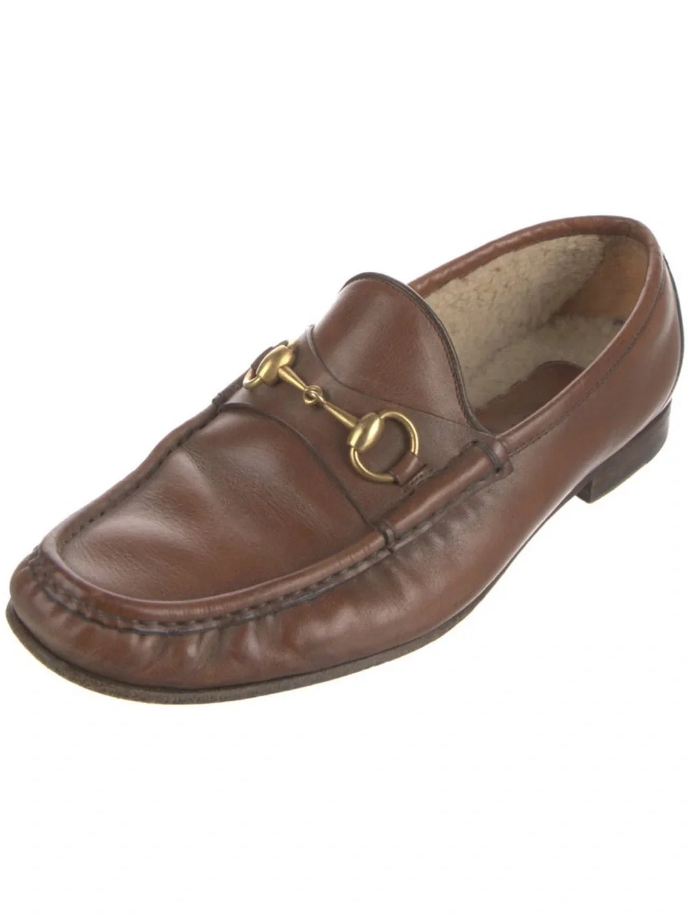 Men's Brown Leather Horsebit Loafers with Shearling Lining